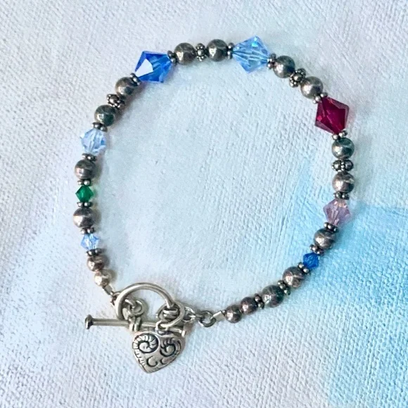 Vintage Brighton Multi-Color Crystal & .925 Sterling Silver Toggle Bracelet - Picture 7 of 7